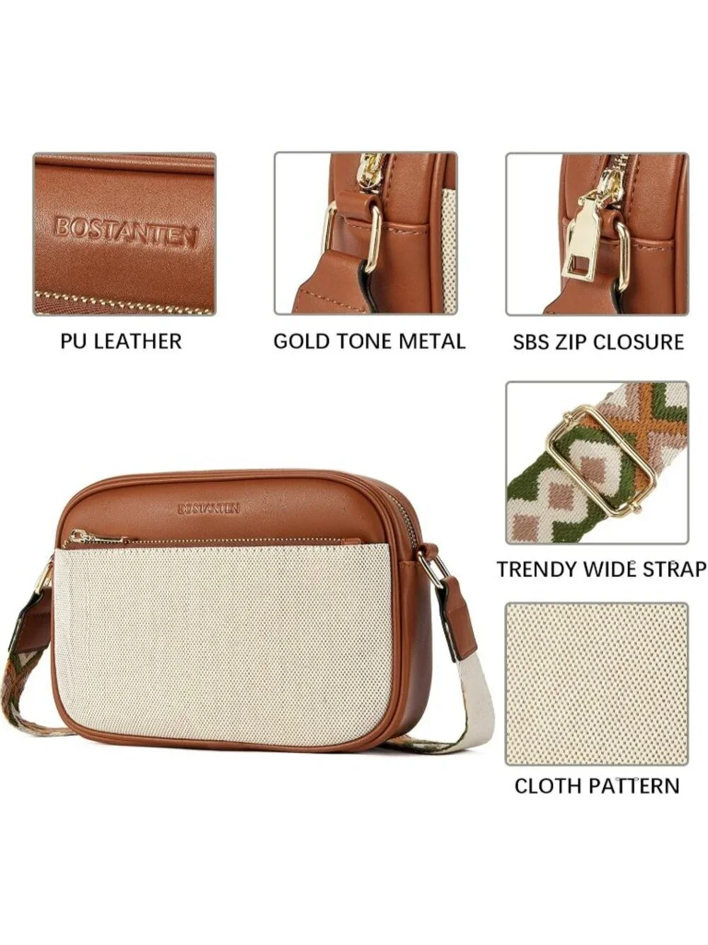 Women's Brown Leather Crossbody Purses Shoulder Handbags with Wide Strap